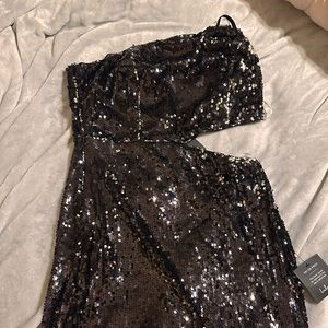 Lulu's One Shoulder Bodycon Cutout Sequin Mini Dress